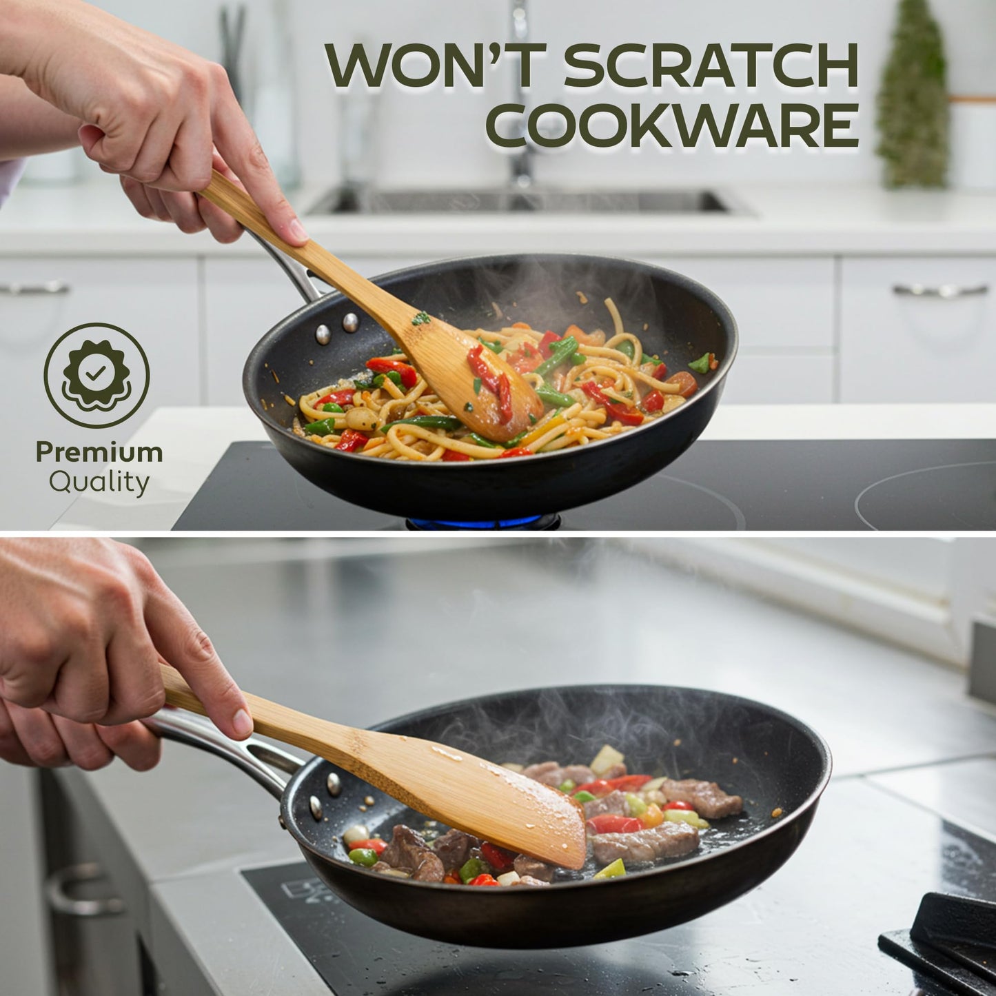 Bamboo Wooden Spoons For Cooking 6Pcs – Eco-friendly Wood Kitchen Utensils Set - Heat-resistant Wooden Utensil Set For Nonstick Cookware, Lightweight Spatula Set, Ideal Mothers Day Gifts