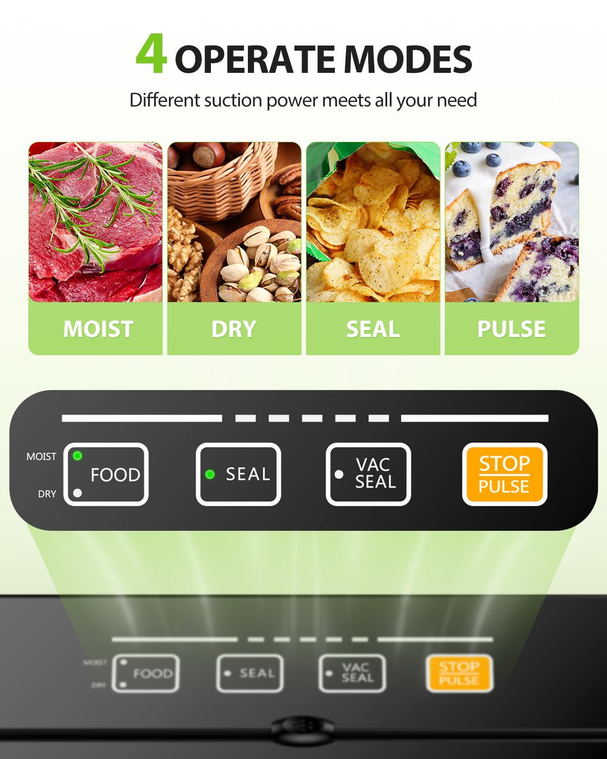 KOIOS Vacuum Sealer Machine, 90Kpa Automatic Vacuum Air food sealer/Built-in Cutter Starter Kit, Dry & Moist Food Preservation Modes, Pulse Function, LED Indicator Lights, Black