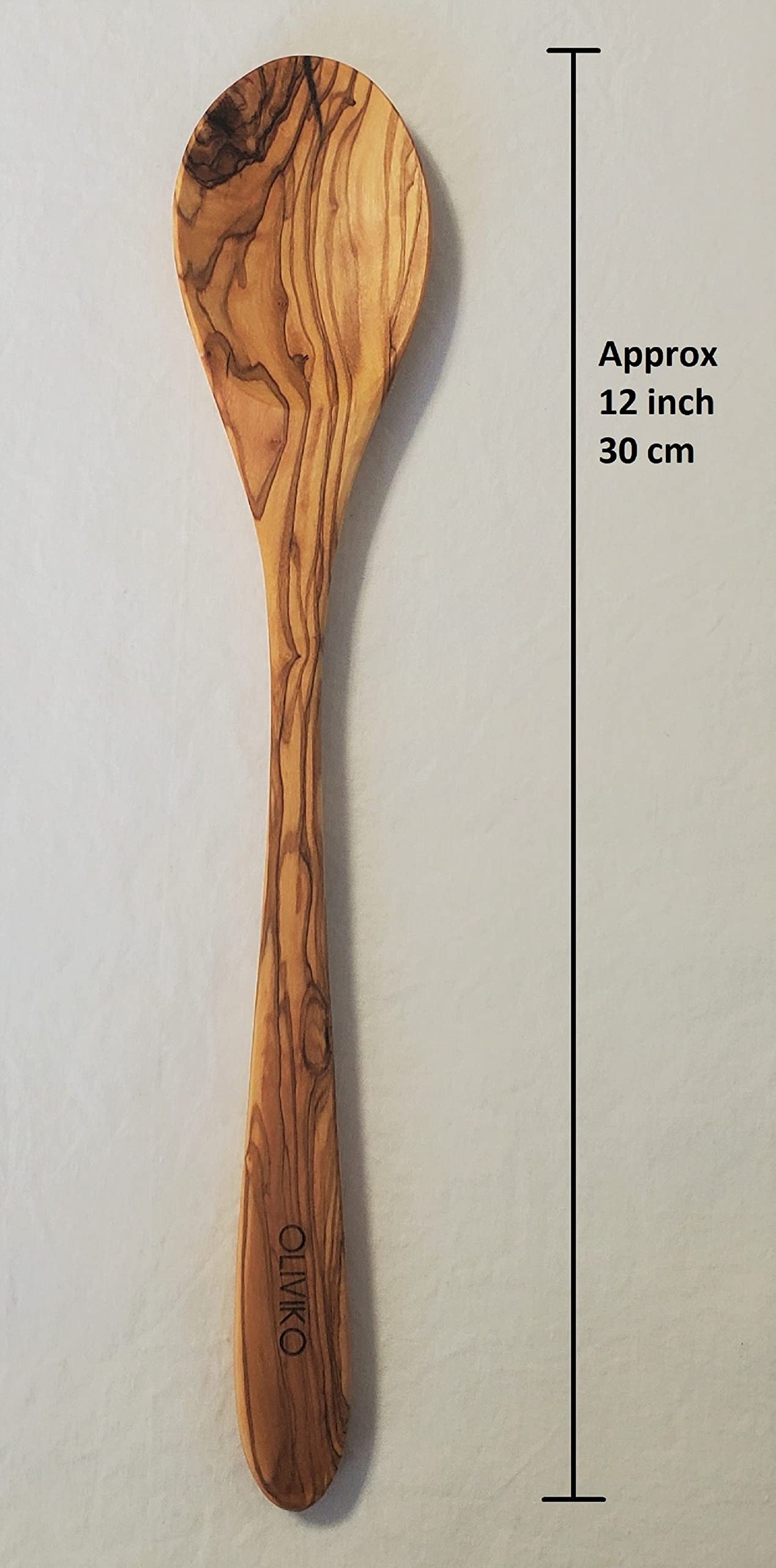 OLIVIKO 100% Olive Wood HANDMADE 5 Spoon Set | Ideal for Nonstick Cookware & Kitchen Utensils | Cooking, Baking & Serving | Eco-friendly & SALAD TONG Salad serving (Classic utensils)