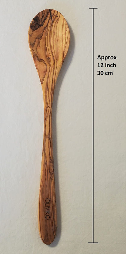 OLIVIKO 100% Olive Wood HANDMADE 5 Spoon Set | Ideal for Nonstick Cookware & Kitchen Utensils | Cooking, Baking & Serving | Eco-friendly & SALAD TONG Salad serving (Classic utensils)