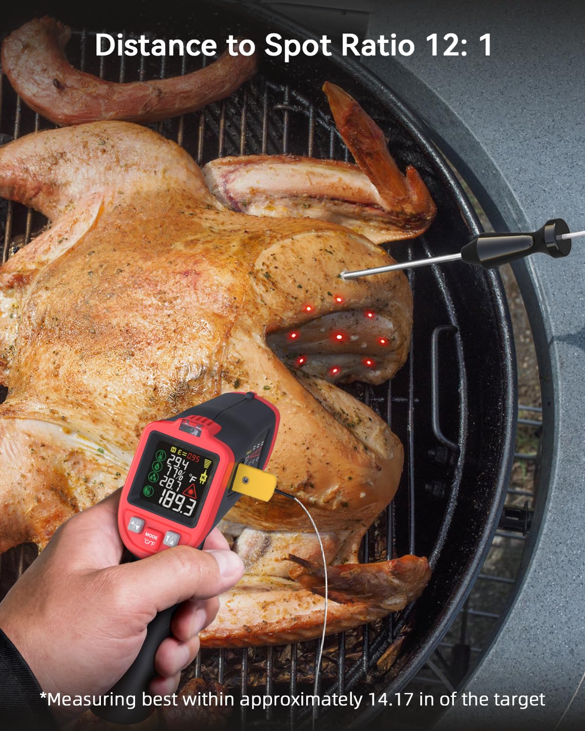 Infrared Thermometer Temperature Gun with Probe -58℉ to 1202℉, Digital Heat Surface Temp Gun, Non-Contact Laser Thermal Gun for Cooking Food, Barbecue Meat, Pizza Oven, Griddle (CM650)