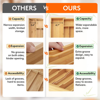 Lifewit Silverware Drawer Organizer, Expandable Utensil Tray for Kitchen, Bamboo Flatware and Cutlery Holder, Wood Adjustable Storage for Spoons Forks Knives, Large, Natural
