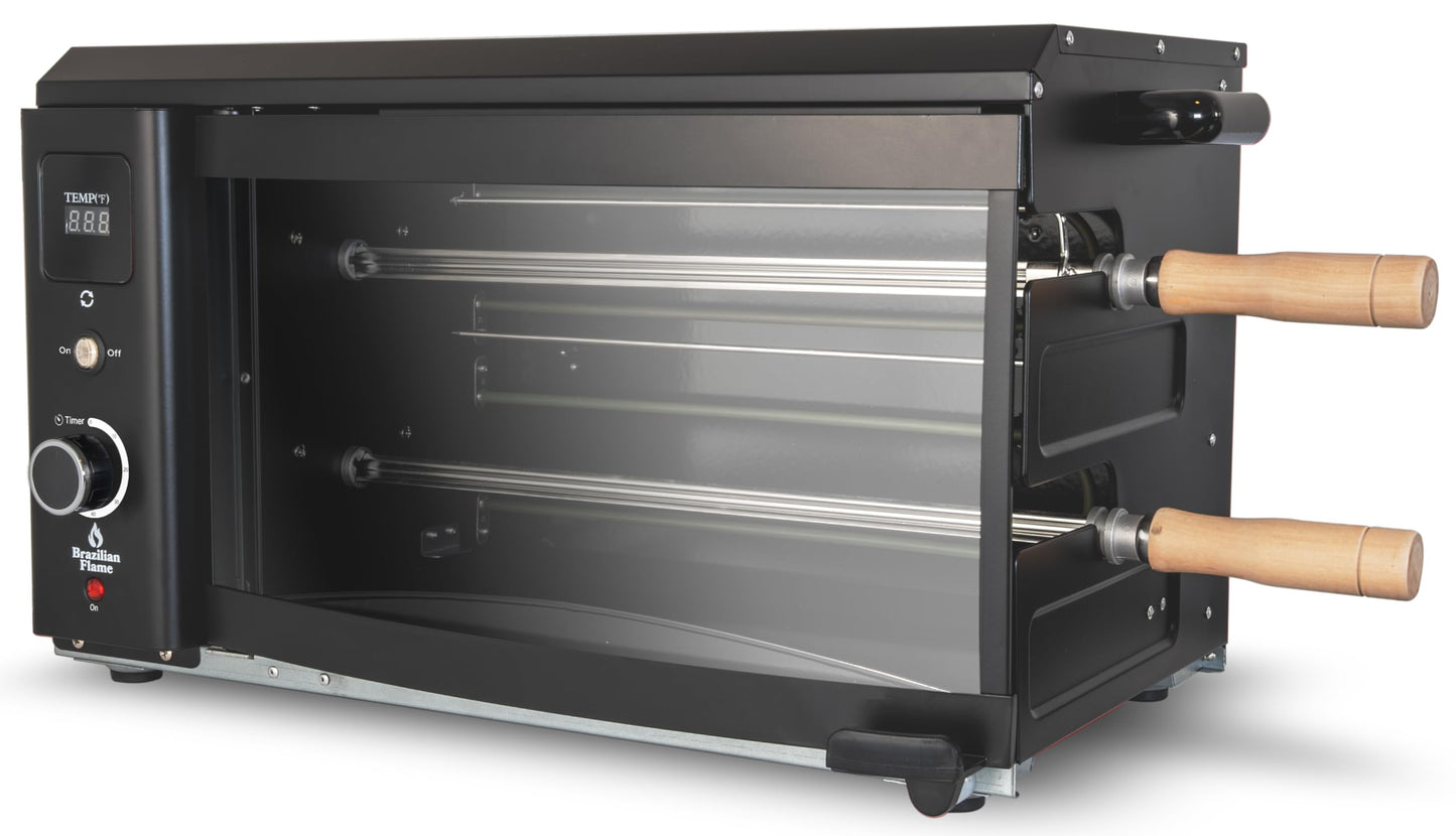 Brazilian Flame Rotisserie Grill Roaster with 2 Auto Rotating Indoor Skewers for Rotisserie Chicken, Steak, Fish, Brazilian Style BBQ, Electric Smoke-Free Rotisserie Grill for Apartment