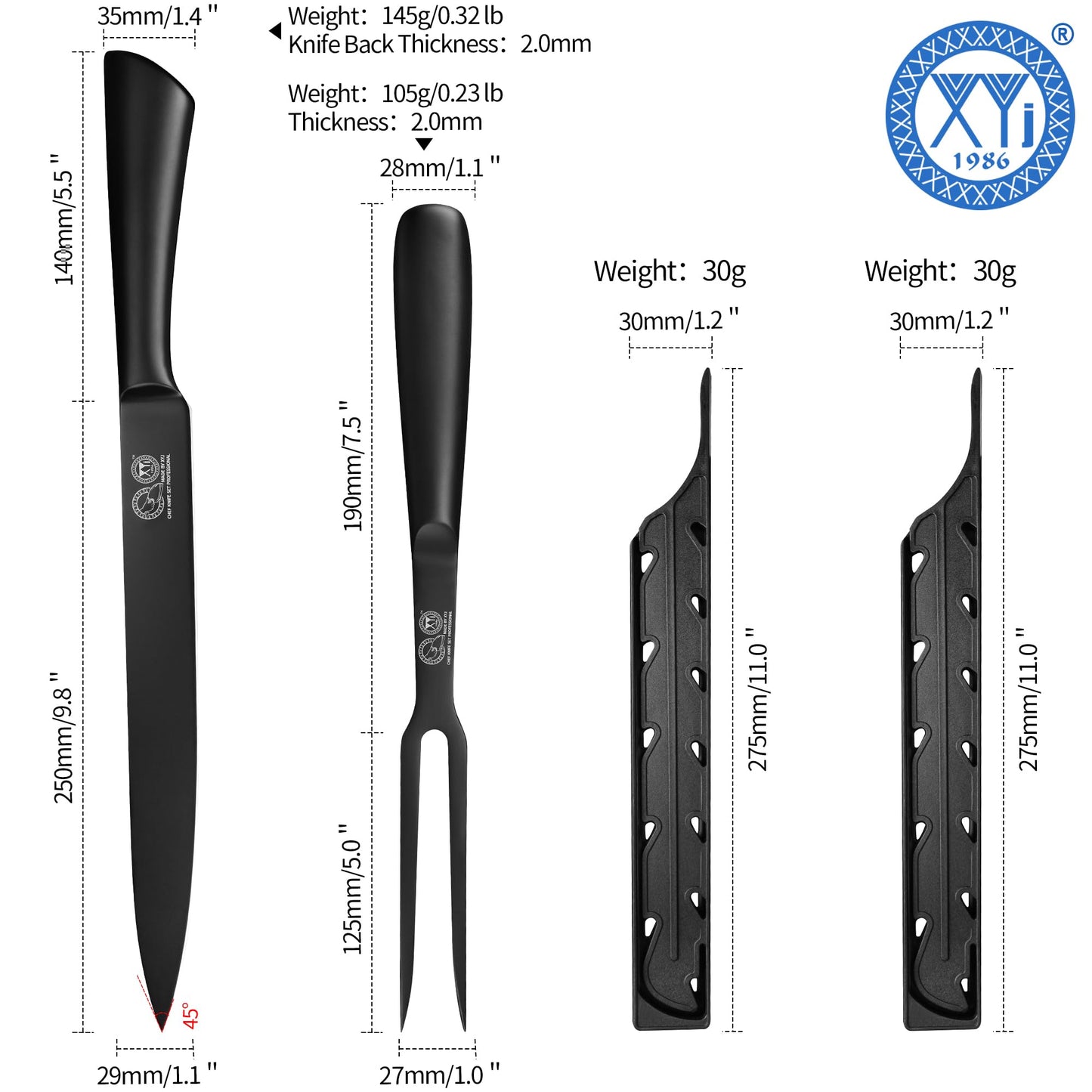 XYJ Carving Knife Set, 10 Inch Slicing Knife and Fork, Stainless Steel Professional Carving Knives, Meat Cleaver Knife With Ergonomic Handle, Kitchen Knives for Home
