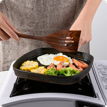 Wooden Kitchen Utensils Set for Cooking, 6 PCS Natural Black Walnut Cooking Utensils Wood Solid Spoon Slotted Spoon Spatula Slotted Spatula Spaghetti Server Set for Nonstick Cookware,6pcs