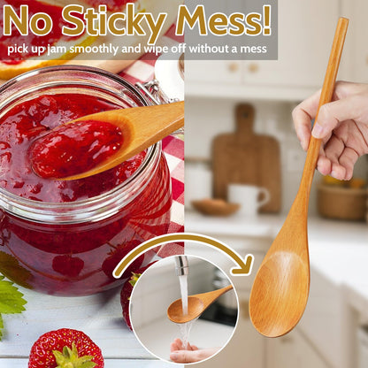 MORGLES 3Pcs Wooden Spoons for Cooking, 12 Inches Long Handle Mixing Spoons, Natural Wood Kitchen Utensils for Stirring, Serving & Eating