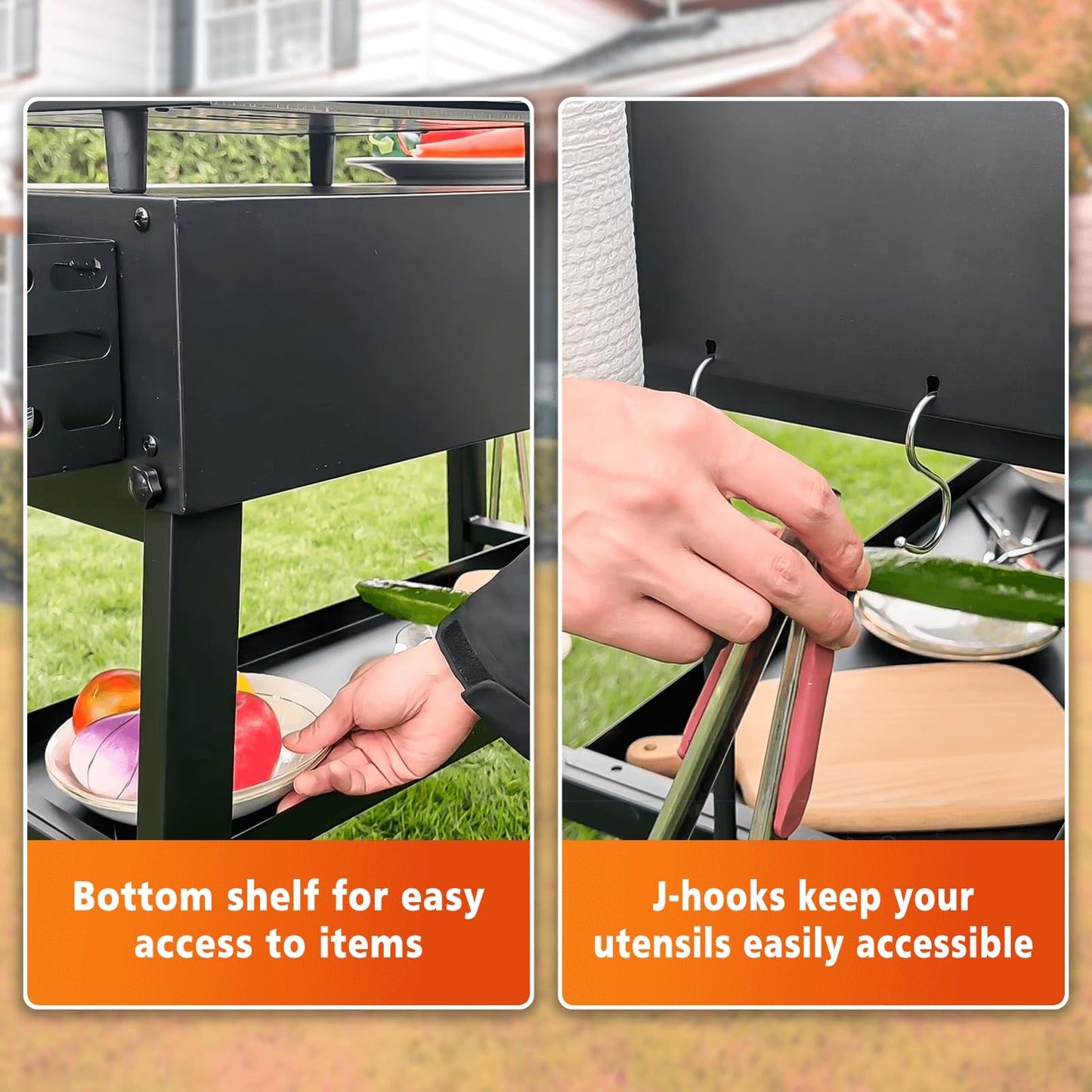 Foldable Grill Table Cart for Ninja Woodfire OG700, Blackstone Portable Griddle, Weber, Ooni Pizza Oven – Portable Outdoor BBQ Prep Stand with Caddy, Ideal for Camping and Tailgating