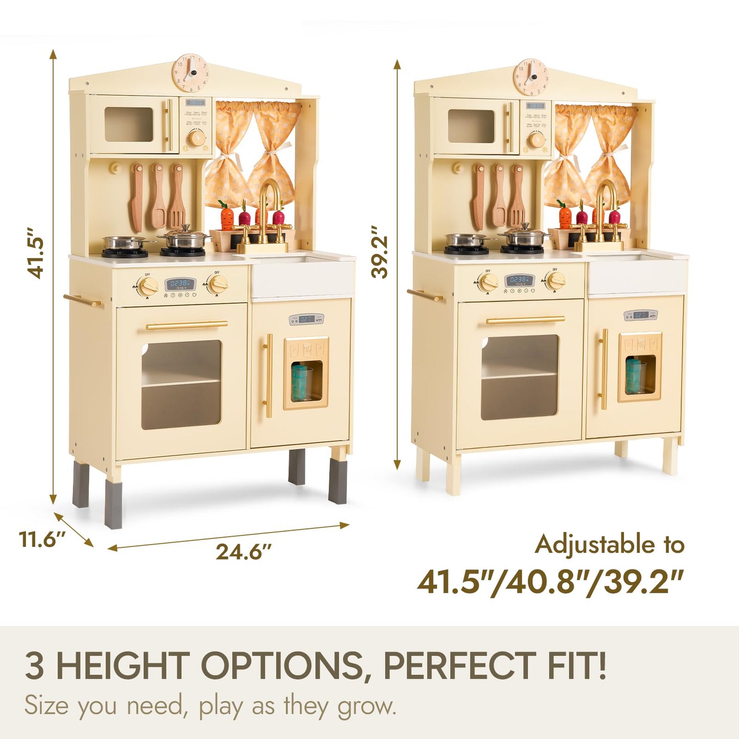 Giant bean Wooden Play Kitchen, Toddler Kitchen Playset, with Microwave Play Sink Ice Maker Oven Cookware Accessories Playset, Pretend Play Food Toys for 3+ Year Old Boys Girls