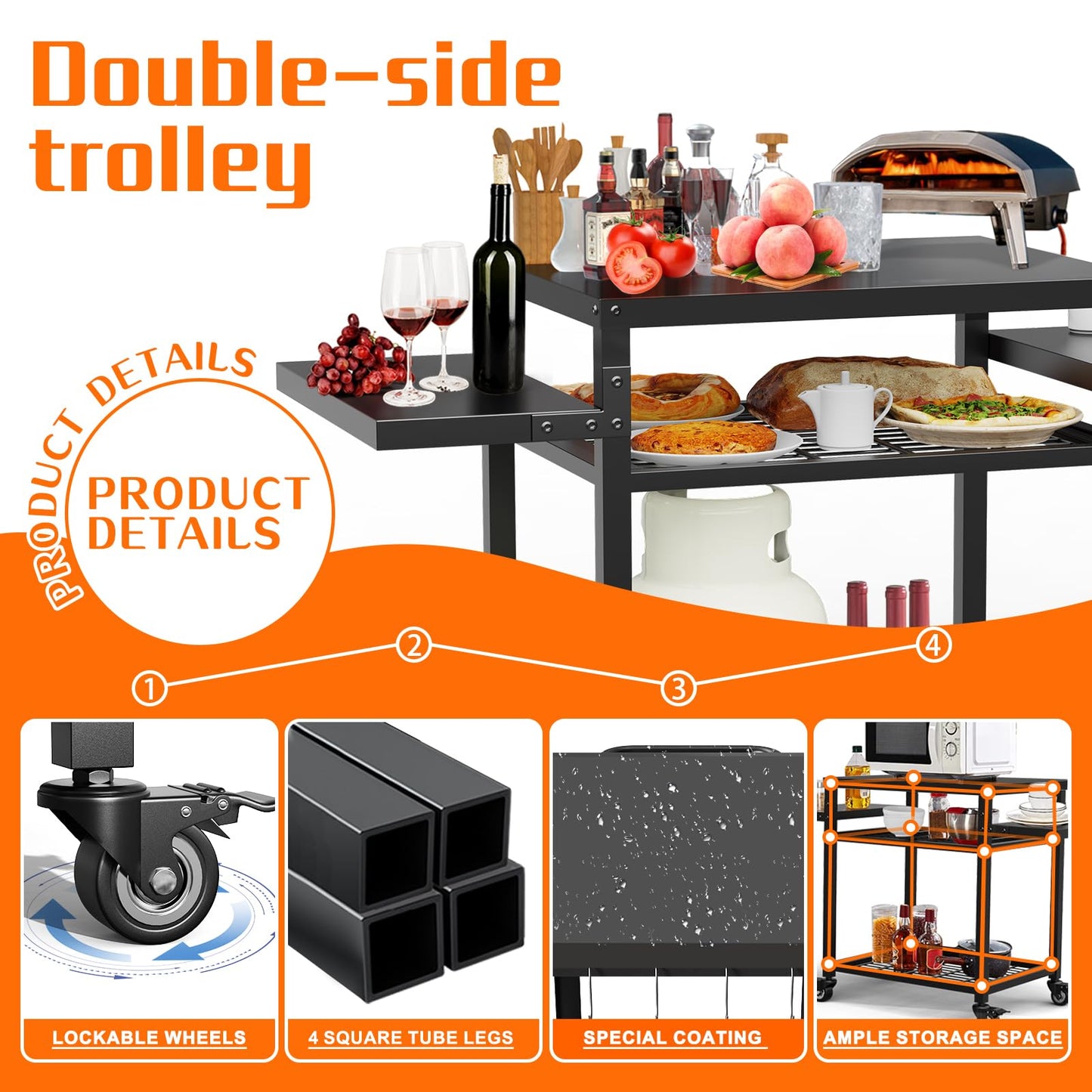 Yozoia Outdoor Grill Table, Movable Grill Cart for Blackstone Griddle, Pizza Oven Stand for Onni, Kitchen Cooking Prep Table BBQ Cart for Party, Bar, Camping