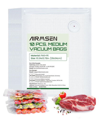 AIRMSEN Reusable Vacuum Sealer Bags 10 PCS - Fits AIRMSEN, Chef, FoodSaver and Most Handheld Sealers - BPA Free Food Saver Bags for Meal Prep, Sous Vide, Marinator - 5L (13.8"x 11.8")
