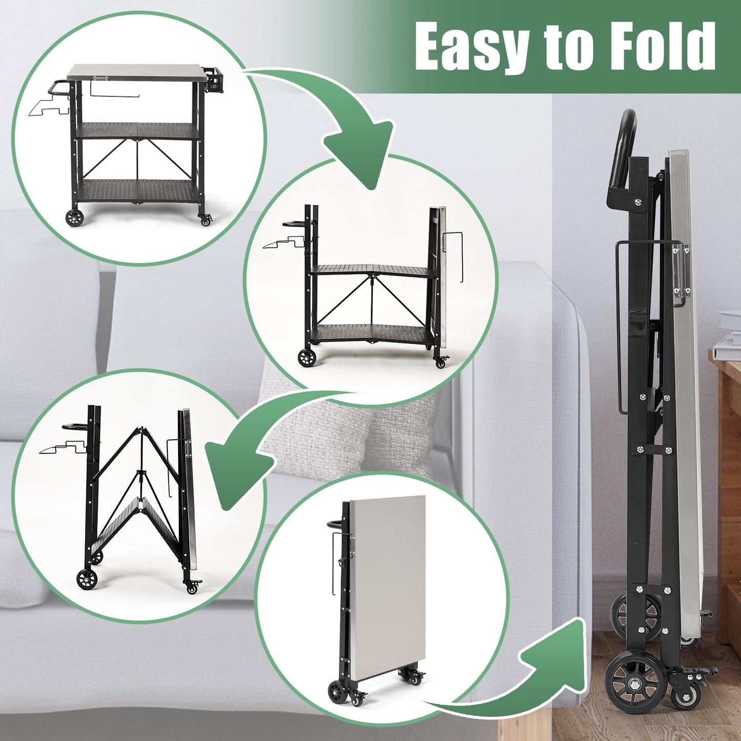 Annualing Portable Outdoor Grill Table,Folding BBQ Cart,Stainless Steel Grill Stand with Two Locking Casters,29×17in,for 17/22in Blackstone Griddle,Ninja Woodfire Stand,Pizza Oven table