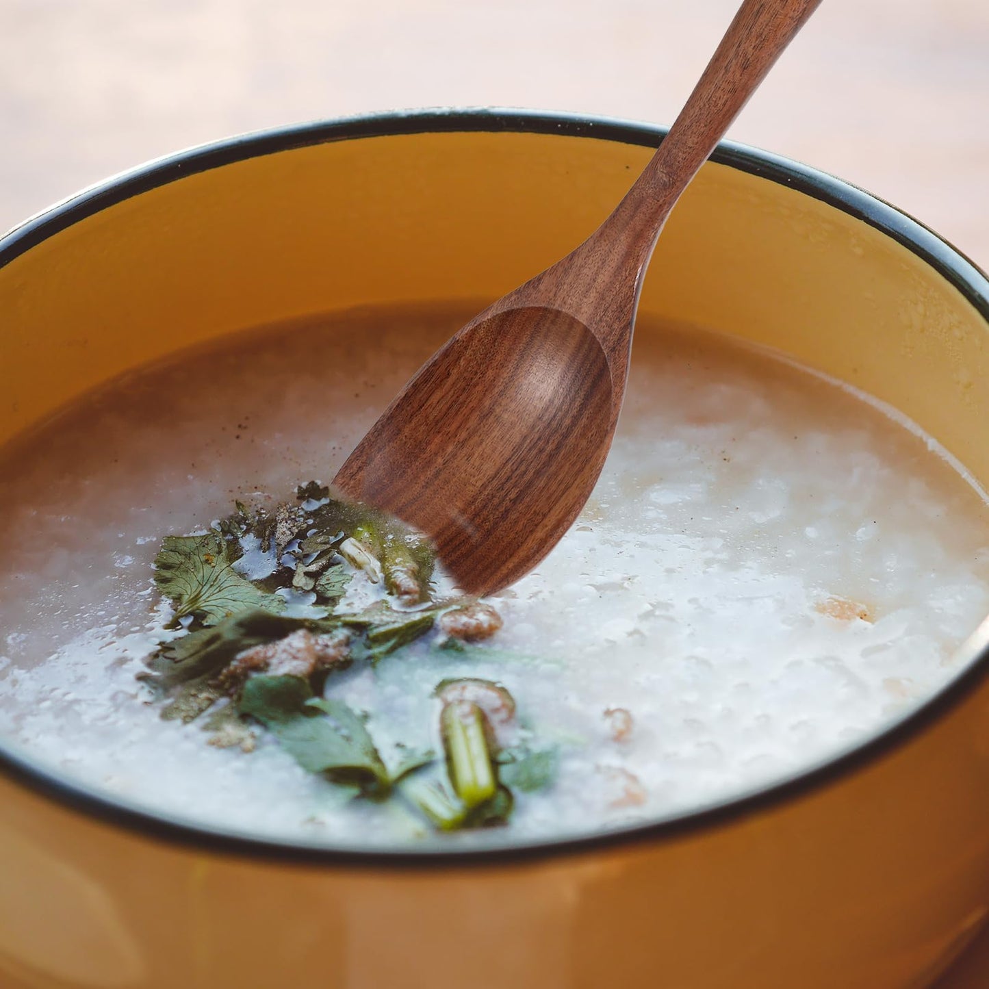 Ptwola Cooking Wooden Spoons Teak Wood Corner Spoon Long Handle Good Grip Ladle Handcraft Heat Resistant Spatula Spoon Tool for Kitchen Non Stick Cookware Baking Serving Mixing Stirring Gravy Utensils