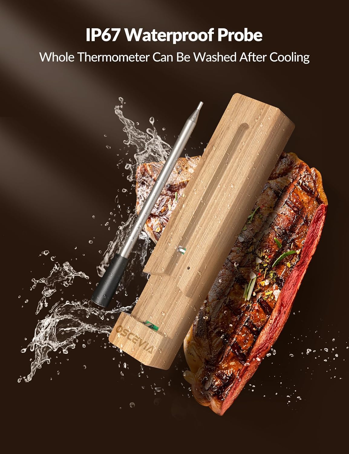 Smart Meat Thermometer Digital, Wireless Food Thermometer Bluetooth with Alert, WiFi, Instant Read, 262ft Range, IP67 Waterproof, Dishwasher Safe for Oven,Smoker,BBQ, Kitchen, Grill, Rotisserie