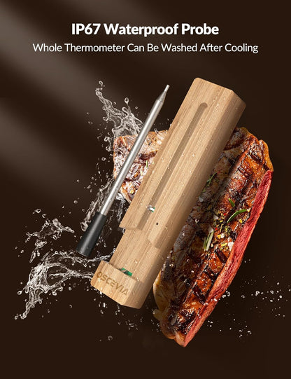 Smart Meat Thermometer Digital, Wireless Food Thermometer Bluetooth with Alert, WiFi, Instant Read, 262ft Range, IP67 Waterproof, Dishwasher Safe for Oven,Smoker,BBQ, Kitchen, Grill, Rotisserie