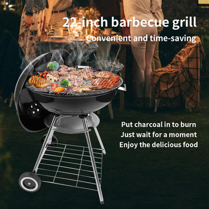 gzcmxh Charcoal Grill - portable BBQ Grill with adjustable air vent, wheels, hanlde - Charcoal Kettle Grill for outdoor, camping, backyard, picnics, party parties (22inch Apple)