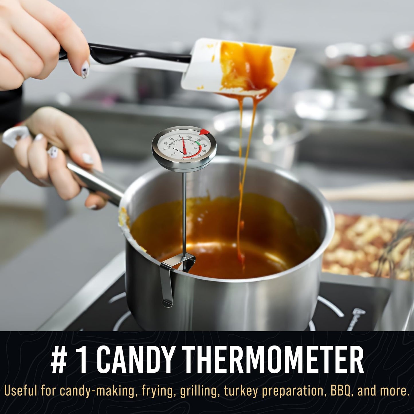 CRAFT911 Candy Thermometer with Pot Clip - Deep Fry Oil Thermometer for Frying and Candle Making