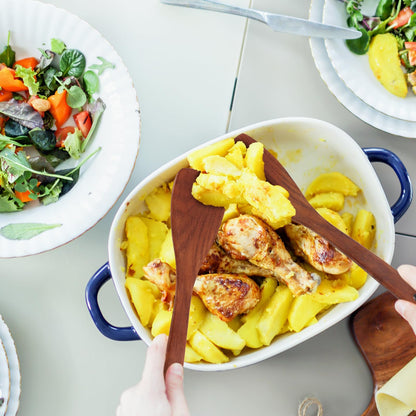 2PCS Wooden Spatula Set for Cooking - 12.8 Inches Natural Wood Spatulas for Non-stick Cookware, Flat Horn-Shaped Frying Spatulas, Long Handle Wooden Cooking Utensils