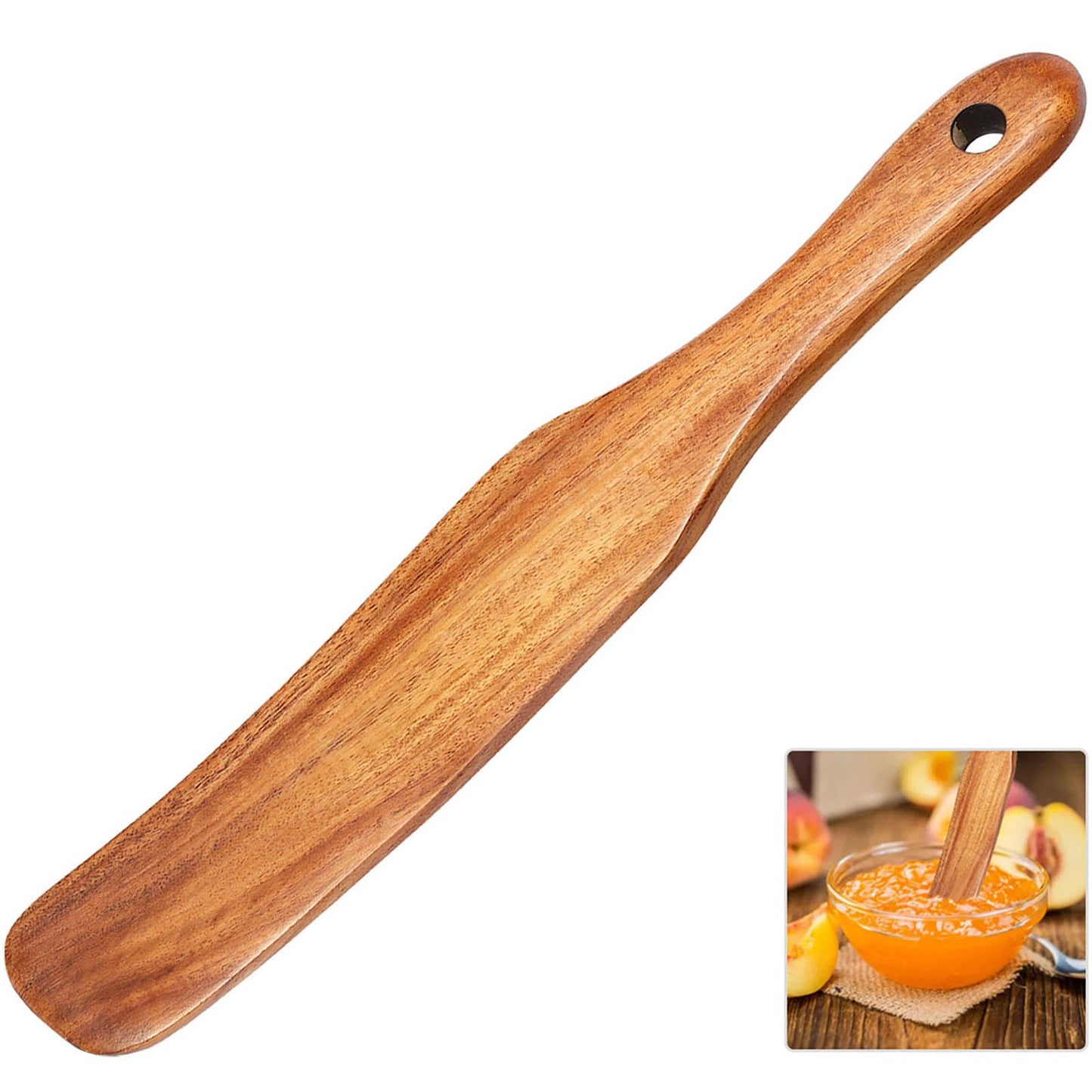 Wooden Spatula for Sourdough Mixing, Cooking, and Baking - Teak Kitchen Utensil, Stirring Stick, and Scraper for Bread, Jars, and Nonstick Cookware, Natural Wooden Spurtle for Kitchen Tools