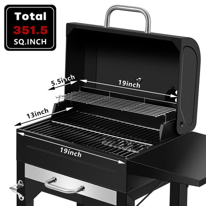 Charcoal Grill, BBQ Grill Charcoal Grill with Pull-Out Grease Tray for Outdoor Patio Backyard, Compact Version