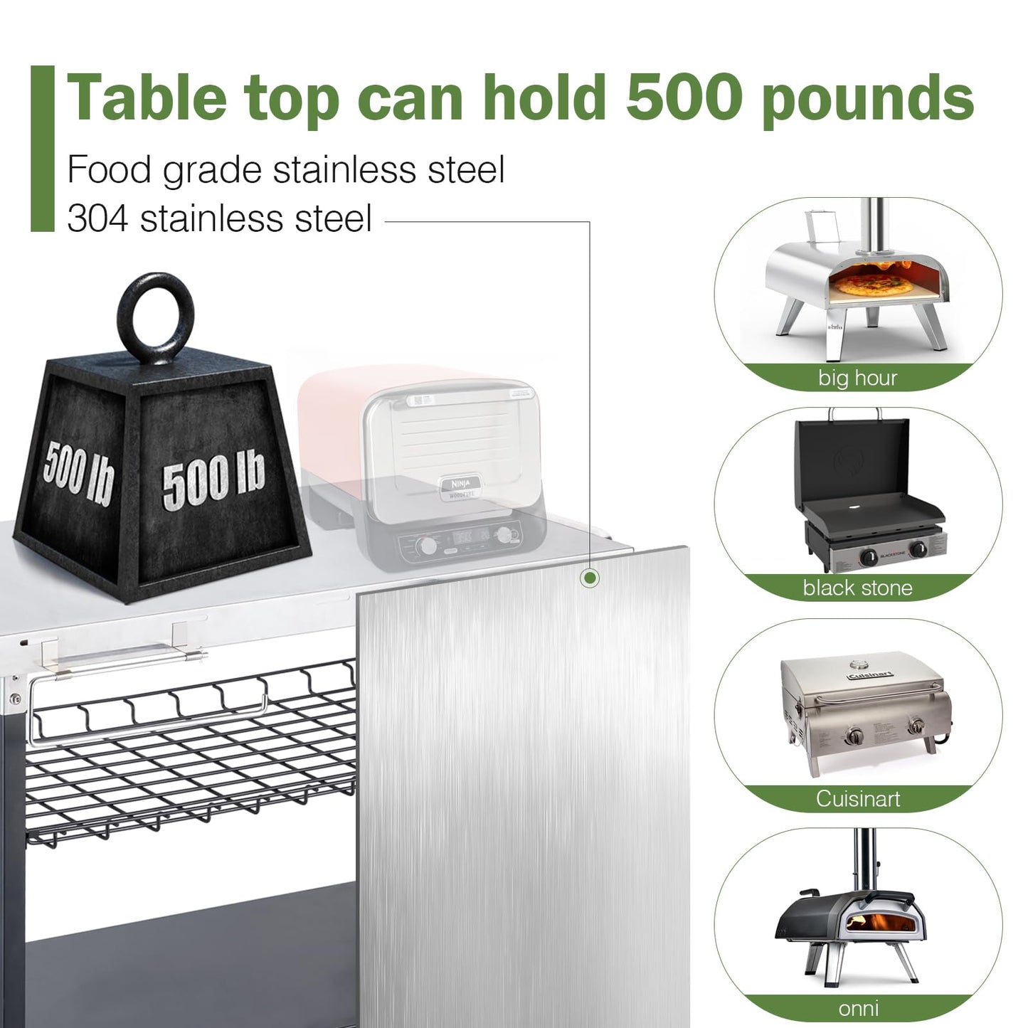 Pittazero Outdoor Grill Cart, 500lb Dining Cart Table with Three-Shelf, Stainless Steel Rolling Movable Food Prep and Work Table