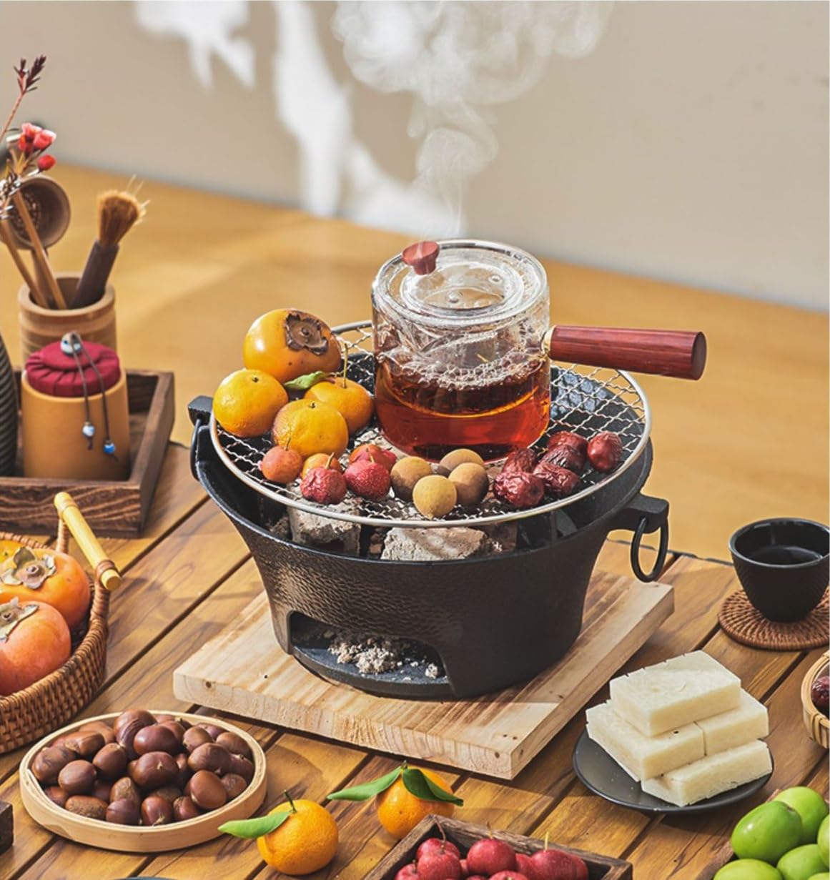 Cast Iron Hibachi Grill, hibachi grill outdoor,portable camping stove,hibachi tabletop,Small Portable Charcoal Grill for Outdoor Tabletop Camping, BBQ Grill Grate Surface 11in, Perfect for 3-4 People