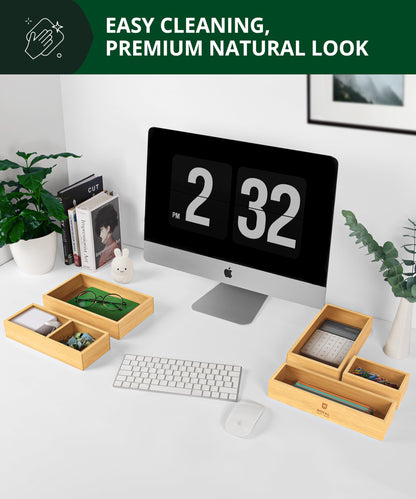 ROYAL CRAFT WOOD 5-Piece Bamboo Drawer Organizer Set – Multi-Use Storage Trays for Kitchen, Bathroom, Office, Makeup, Jewelry & More – Junk Drawer Tray, Utensil Holder, Storage Box & Bin Set (5 Boxes)