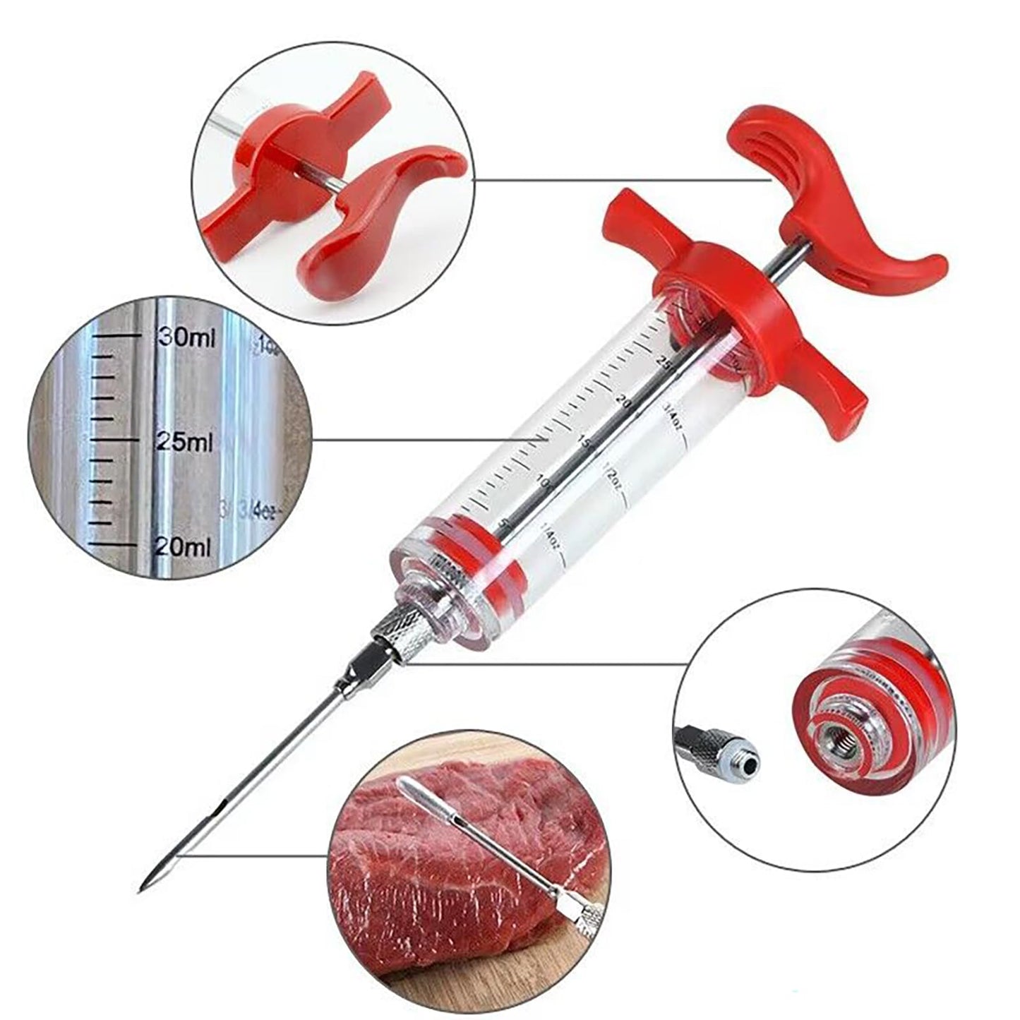 meizhouer 5 Stainless Steel Needles Spice Syringe Set BBQ Meat Flavor Injector Kithen Cooking Sauce Marinade Syringe Accessories