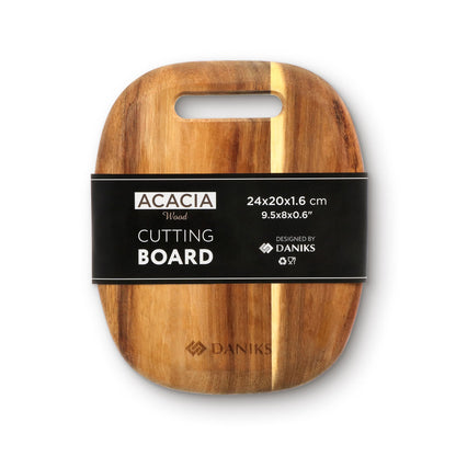 Daniks 100% Natural Acacia Wood Cutting Board 9,5х8” – Extra Thick, Heavy Duty Wooden Chopping Board for Kitchen & Serving – Perfect for Fruits, Vegetables, Meat, and Bread – BPA Free, Eco-Friendly