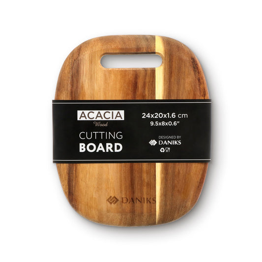 Daniks 100% Natural Acacia Wood Cutting Board 9,5х8” – Extra Thick, Heavy Duty Wooden Chopping Board for Kitchen & Serving – Perfect for Fruits, Vegetables, Meat, and Bread – BPA Free, Eco-Friendly