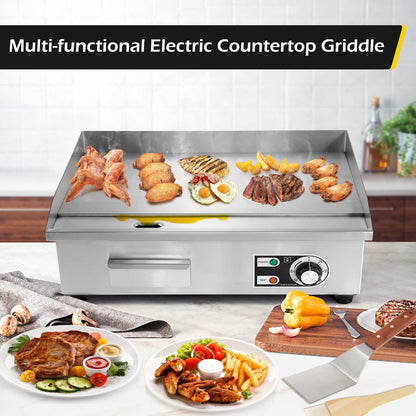 Dyna-Living Commercial Electric Griddle 22'' Flat Top Grill Countertop Griddle 3000W 110V Stainless Steel Teppanyaki Grill Large Griddles for Restaurant Kitchen