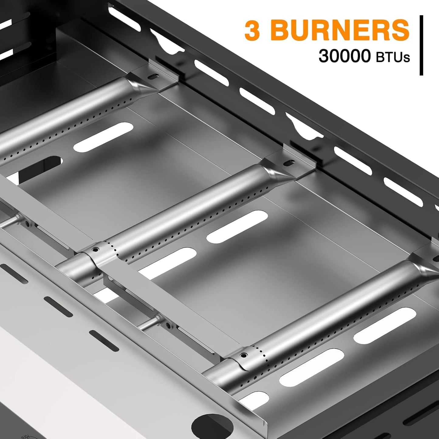 ADREAK 3 Burner BBQ Gas Griddle, 25.6 Inch Stainless Steel Portable Detachable Propane Griddle, 30,000 BTU Flat Top Barbecue Grill with Side Shelves for Camping