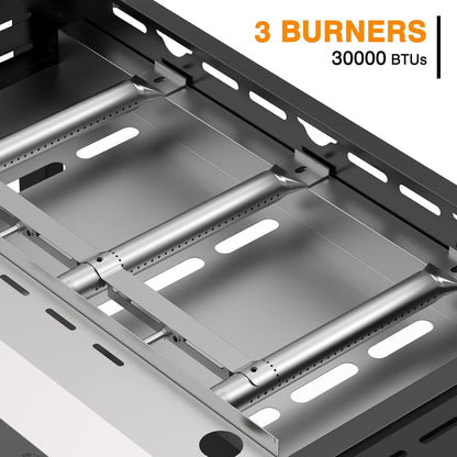 ADREAK 3 Burner BBQ Gas Griddle, 25.6 Inch Stainless Steel Portable Detachable Propane Griddle, 30,000 BTU Flat Top Barbecue Grill with Side Shelves for Camping