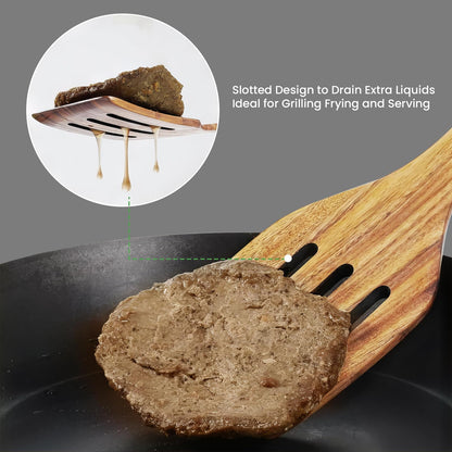 GEEKHOM Bamboo Spatulas for Nonstick Cookware, 13 Inch Wooden Kitchen Utensils, 2 Pack Wooden Spatula for Cooking, Slotted Wok Turners, Flipper for Pancake, Fish, Egg