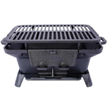 Cast Iron Hibachi Grill, Portable Charcoal Hibachi Grills, Compact Camping Charcoal Cooker for Tailgating, Picnics & Hunting (Rectangle)
