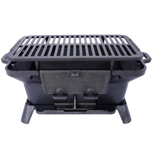 Cast Iron Hibachi Grill, Portable Charcoal Hibachi Grills, Compact Camping Charcoal Cooker for Tailgating, Picnics & Hunting (Rectangle)