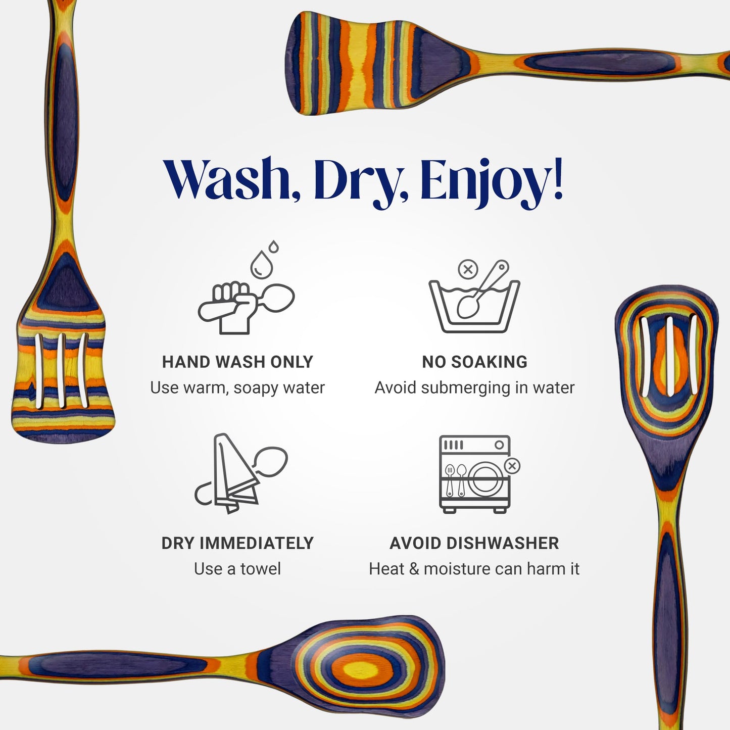 SoulTan Goods Pakkawood Cooking Utensils – Wooden Utensil Set for Cooking, Slotted Spoon, Spatula, Non-Toxic & Durable Kitchen Tools – Heat-Resistant Wooden Spoons for Cooking (4)