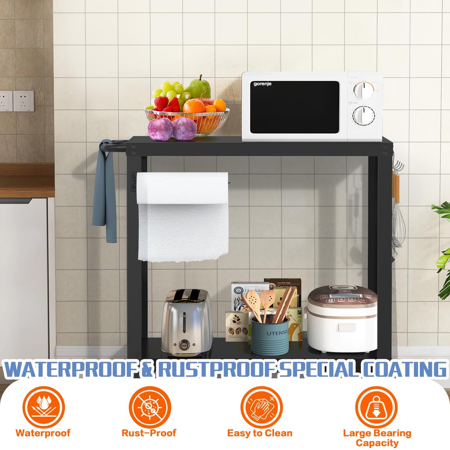 32x20IN Double-Shelves Grill Table, Outdoor Grill Cart for Blackstone Griddle, Movable Pizza Oven Table Cart for Outside Patio, Kitchen Cooking Food Prep Table for Party