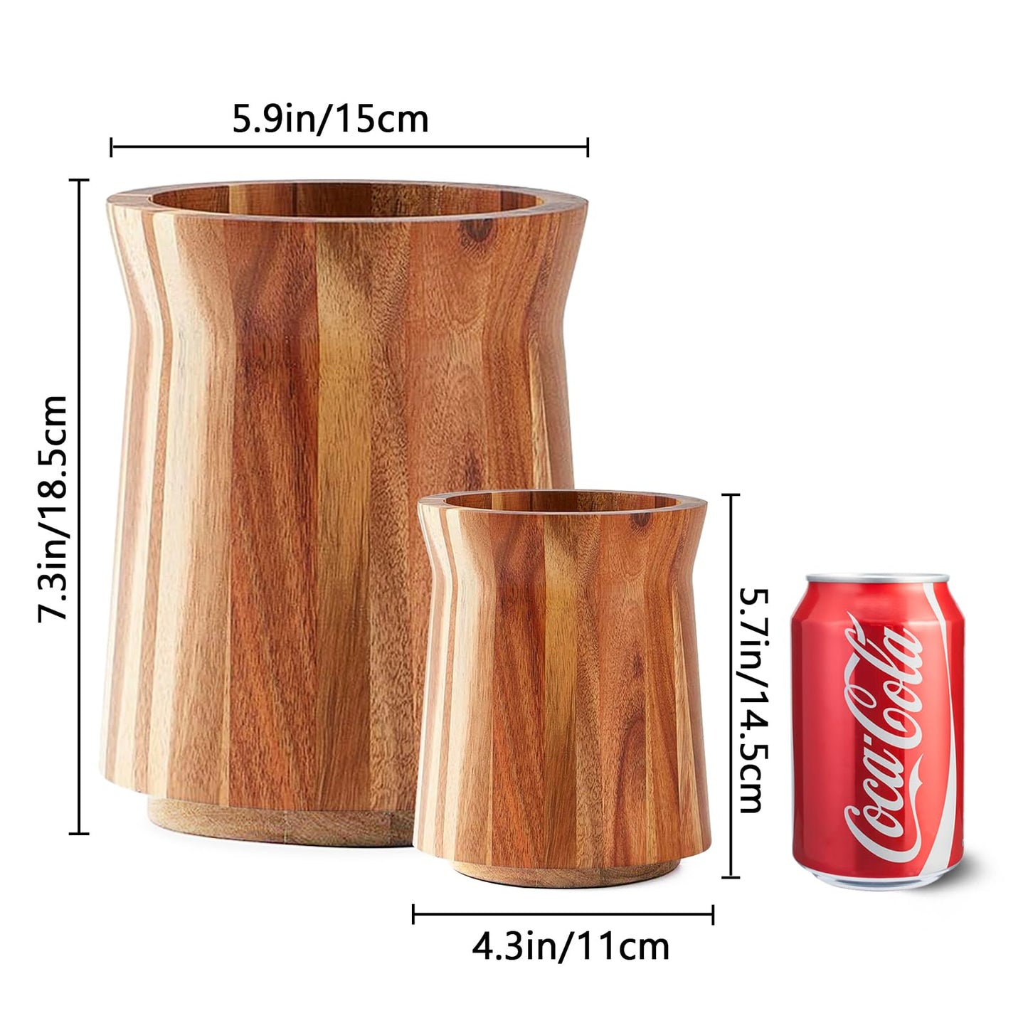 Rissbey Acacia Wood Utensil Holder - 360 Rotating, Large Wooden Kitchen Utensil Storage Organizer, Farmhouse Decor