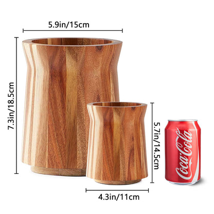 Rissbey Acacia Wood Utensil Holder - 360 Rotating, Large Wooden Kitchen Utensil Storage Organizer, Farmhouse Decor