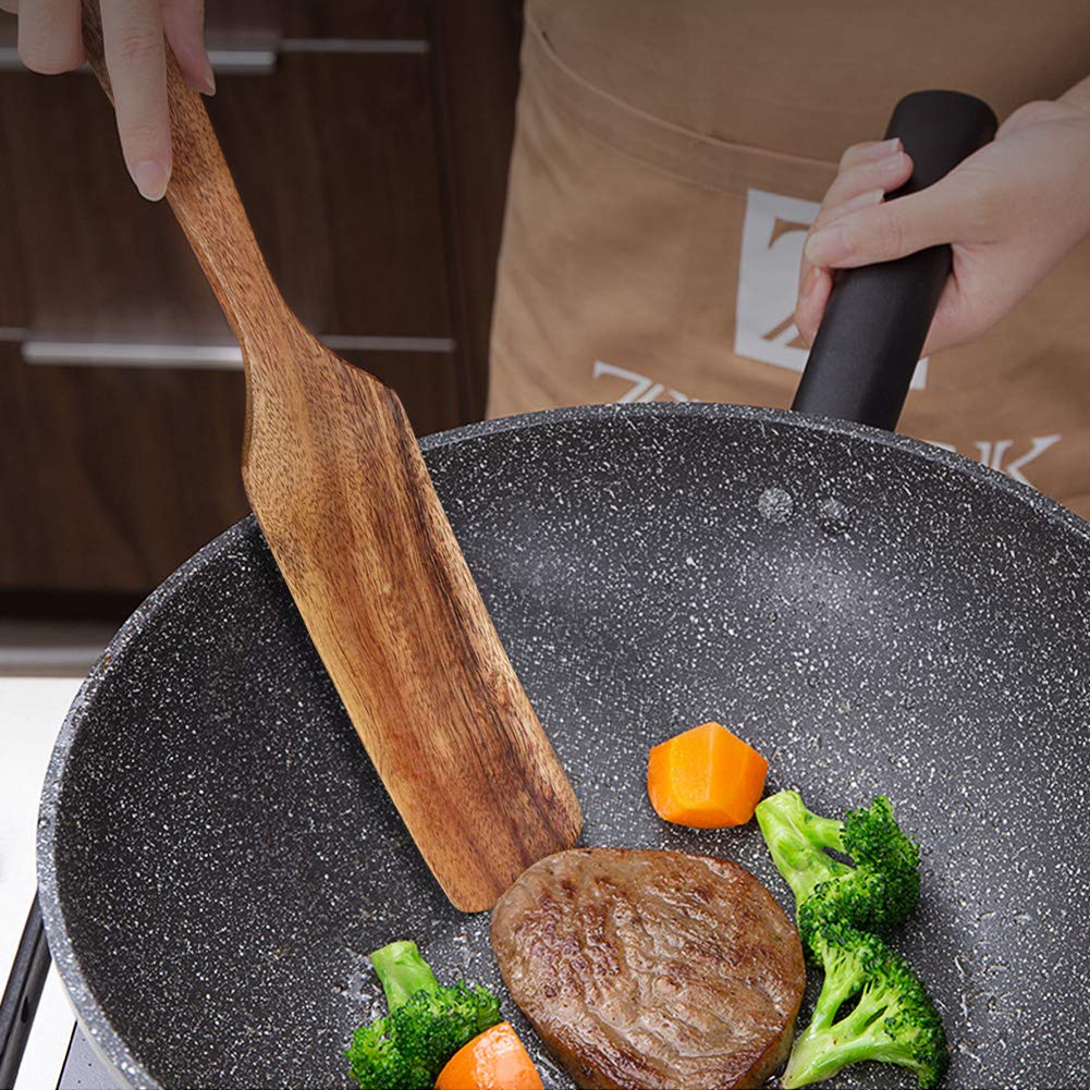 Wooden Cooking Utensils, Wooden Spatulas Set As Seen On TV, AOOSY 5 Pcs Natural Acacia Wood Spurtle Kitchen Tools Utensil Set Heat Resistant Non Stick Wood Cookware, Slotted Spatula for Stirring