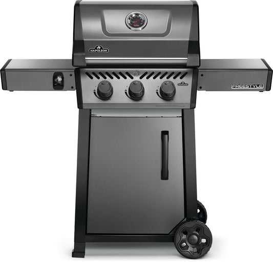 Napoleon Freestyle 365 Natural Gas Outdoor Grill, Graphite Grey – 3-Burner BBQ with Stainless Steel Cooking Grates