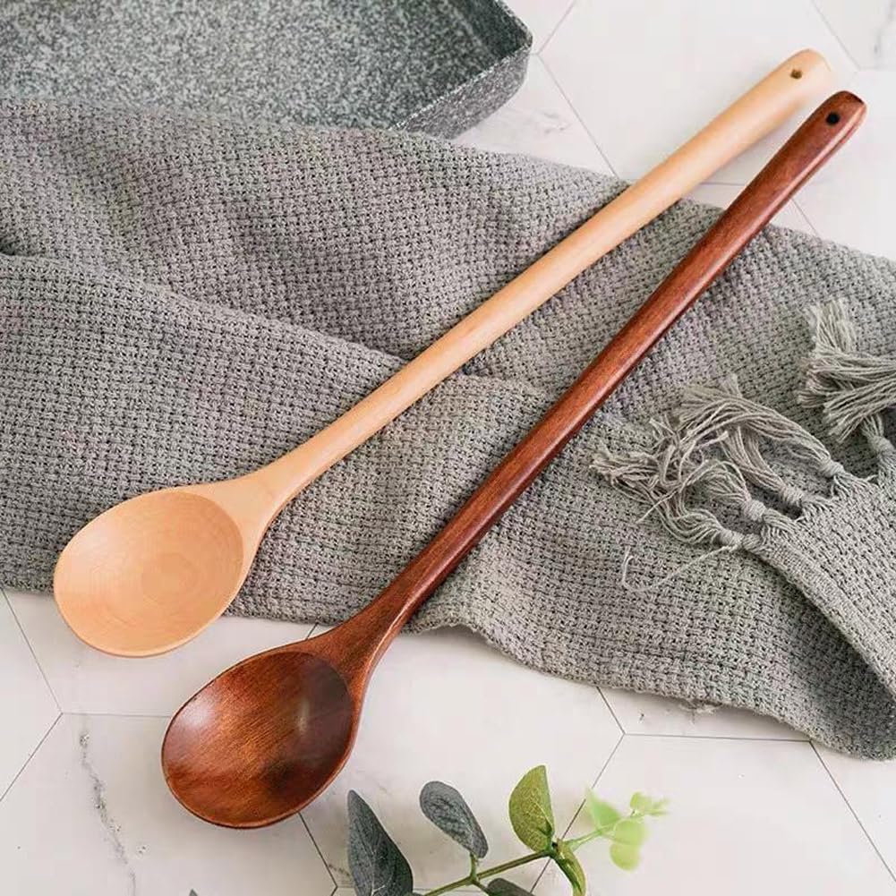 Wood Cooking spoon, 2PCS 13 inches Long Handle Spoons for Mixing,Tasting Stirring food, Large Wooden Cooking Utensils for Cooking and Crafts(Nanmu)