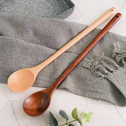 Wood Cooking spoon, 2PCS 13 inches Long Handle Spoons for Mixing,Tasting Stirring food, Large Wooden Cooking Utensils for Cooking and Crafts(Nanmu)