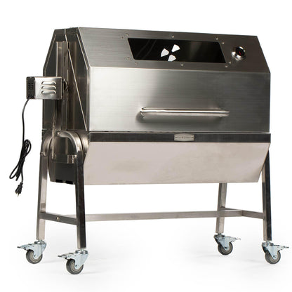 Titan Great Outdoors 13W Stainless Steel Rotisserie Grill Roaster with Glass Hood 85 LB Capacity