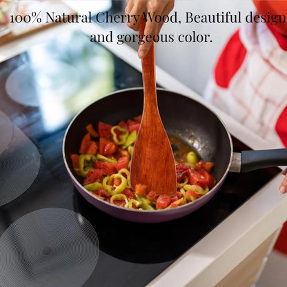 LorisArm 12.8-inch Cherry Wood Spatula 2 Pack, Long Handle Flat Wooden Spatula Cooking Utensils for Nonstick Cookware, Kitchen Spatula for Cooking Flipping, Serving, Scraping & Turning