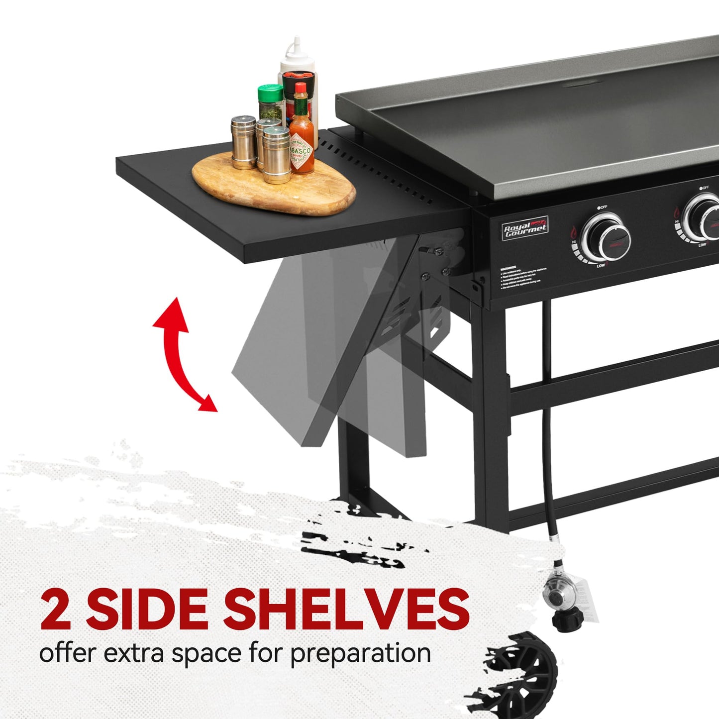 Royal Gourmet GB4001C-N 4 Burner Propane Gas Griddle with Cover, 35 Inch Outdoor Flat Top Grill Griddle with Foldable Side Tables & 52,000 BTUs Output for Barbecue Grilling, Black