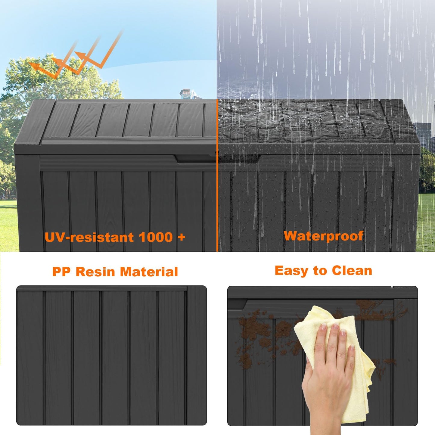 80 Gallon Resin Deck Box, Lockable Patio Outdoor Storage Box for Furniture, Garden Tools and Tools Storage, Waterproof Outside Storage Box - Black - CookCave