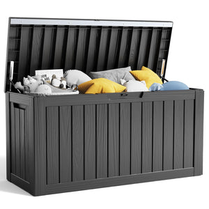 80 Gallon Resin Deck Box, Lockable Patio Outdoor Storage Box for Furniture, Garden Tools and Tools Storage, Waterproof Outside Storage Box - Black - CookCave