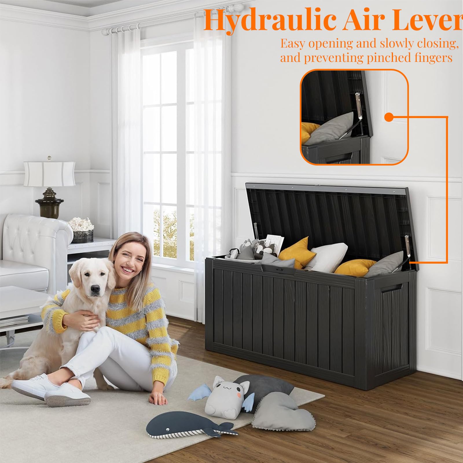 80 Gallon Resin Deck Box, Lockable Patio Outdoor Storage Box for Furniture, Garden Tools and Tools Storage, Waterproof Outside Storage Box - Black - CookCave