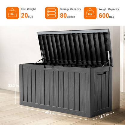 80 Gallon Resin Deck Box, Lockable Patio Outdoor Storage Box for Furniture, Garden Tools and Tools Storage, Waterproof Outside Storage Box - Black - CookCave